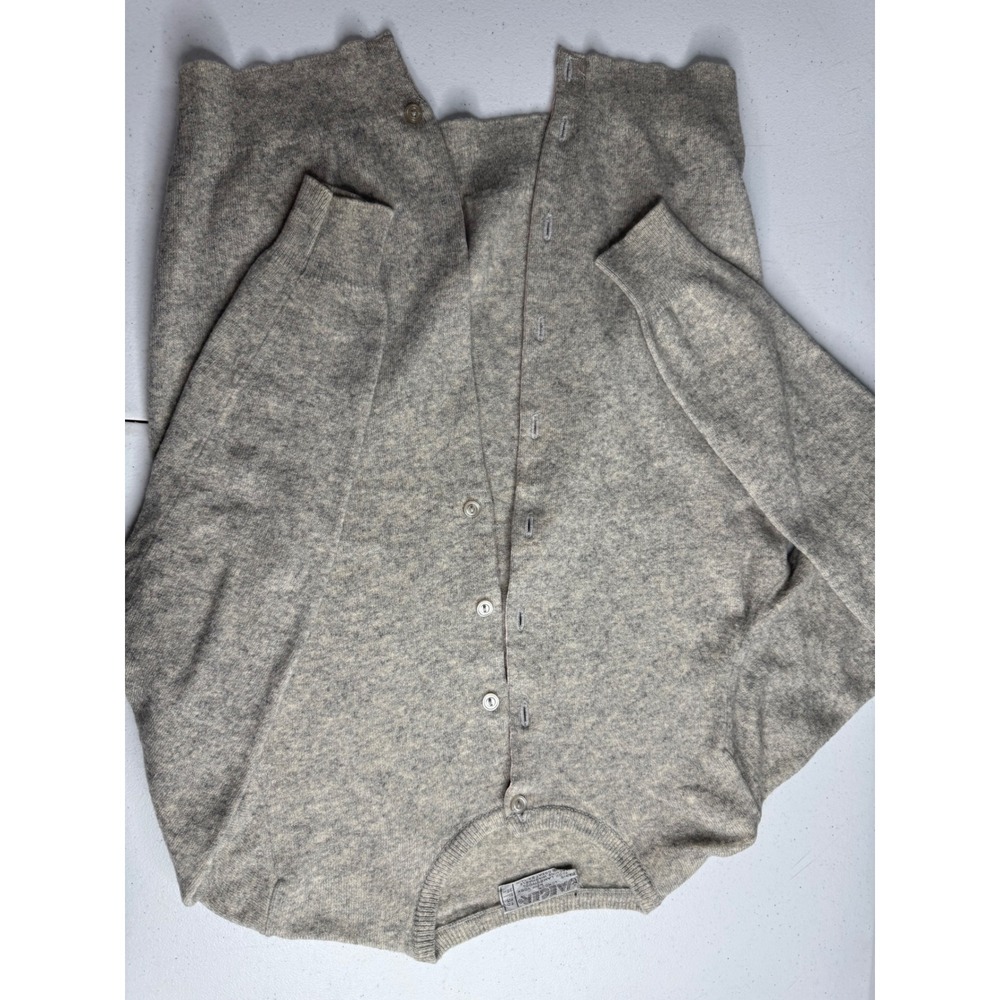 Jaeger‎ London Grey Lambswool Cardigan Sweater Crew Neck Button Front Size 36in